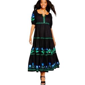 NWT ROLLER RABBIT Lavandou Zara Floral Embroidered Maxi Dress Black Size XL